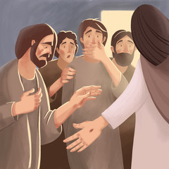 Bible Illustration about resurrection of Jesus Christ and appearance to disciples and apostles. - 247598591