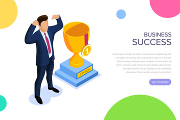 Business success concept with characters. Can use for web banner, infographics, hero images. Flat isometric vector illustration isolated on white background.