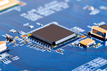 Electronic circuit board close up.