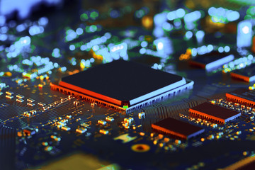 Electronic circuit board close up.