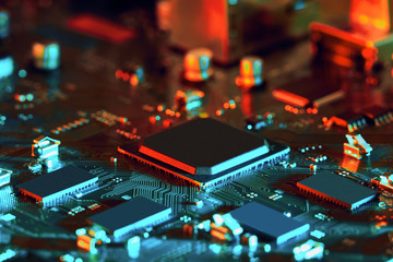 Obraz premium Electronic circuit board close up.