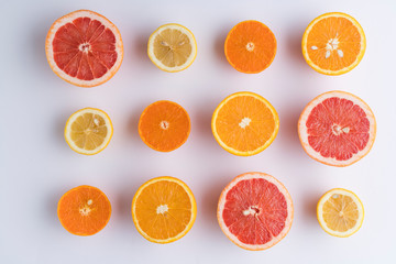 Orange, Grapefruit, Mandarine And Lemon Fruit On White Background