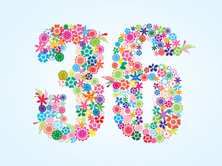 Vector Colorful Floral 36 Number Design isolated on white background. Floral Number Thirty Six Vector Typeface.