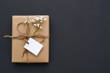 Making with love... Homemade Gift Box, decorated with wildflowers and white small postcard