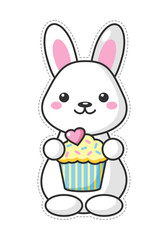 Cute kawaii Easter bunny cartoon character with sweet. Beautiful Kawaii vector illustration for greeting card/poster/sticker.