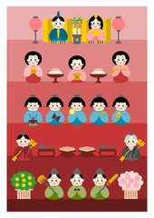 Obraz na płótnie Canvas ひな祭りのイラスト: 雛人形と雛壇飾り 