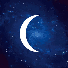 Naklejka na ściany i meble Vector. Logo, symbol of the moon. Icon Illustration of white phase moon on a cosmic background. Graphic image. Stylization