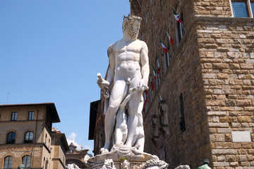 Statue on the Fountain of Neptune on the Piazza della Signoria in Florence, Italy