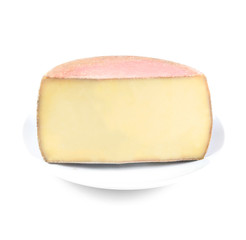 piece of cheese on white plate on white background