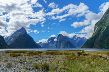 Fototapeta premium mountains in the clouds, milford sound, fiordland, new zealand 69
