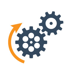 black rotating cogwheels icon. Flat design vector element.