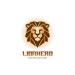 Lion head golden vector logo - white background