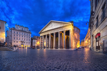 Fototapeta na wymiar Rome, Italy. Wide angle view of Pantheon at dusk