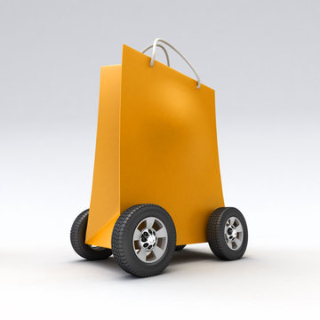 Orange Shopping Bag On Wheels