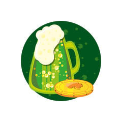 beer in jar and coin with clover