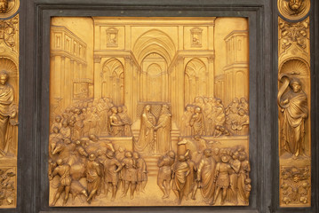Fototapeta na wymiar Baptistry of Saint John, Gates of Paradise, Queen of Sheba and King Solomon, Florence, Italy 