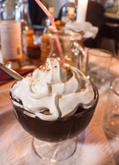 Cake with cream and chocolate