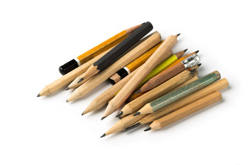 Short Pencils on Isolated White Background