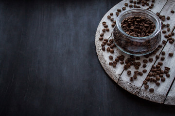 coffee beans on white board and black background