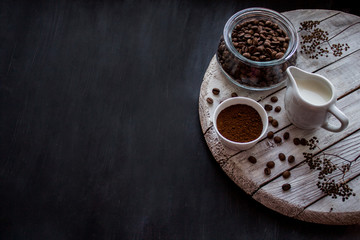 coffee beans on white board and black background