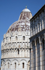 Baptistery of St. John, Cathedral St. Mary of the Assumption in the Piazza dei Miracoli in Pisa, Italy. Unesco World Heritage Site