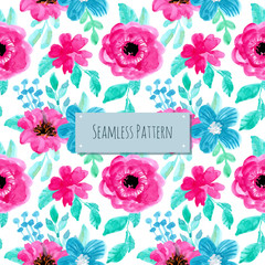 blue violet watercolor floral seamless pattern