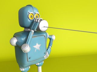 Retro Robot with Tin Can Phones. 3d render.