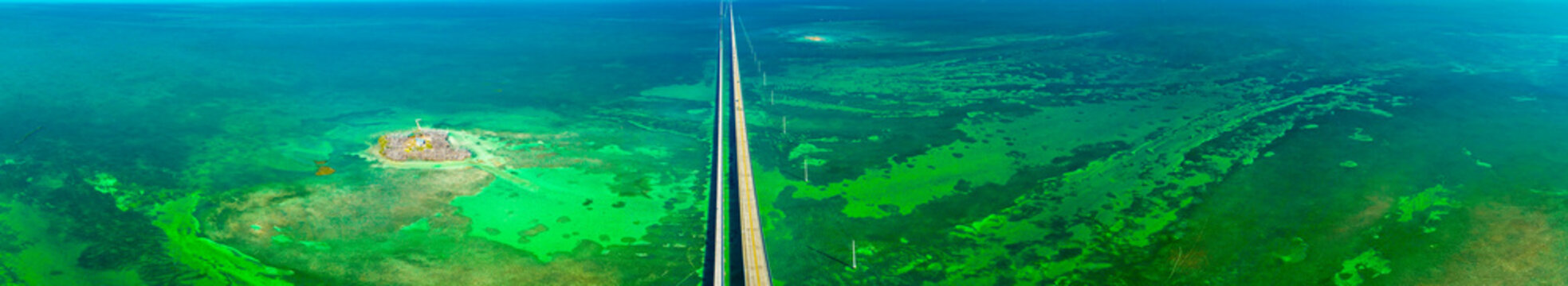 Panorama view of Seven Mile Bridge. Florida Keys. USA. 