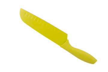 Ceramic kitchen knife disposed by diagonal, isolated on a white background.