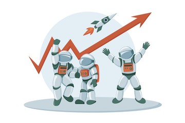 Naklejka premium Advance business investment concept banner with astronauts characters