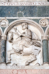 May, detail of the bas-relief representing the Labor of the months of the year, Cathedral of St Martin in Lucca, Italy