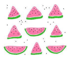 Set of doodle watermelon slices.
