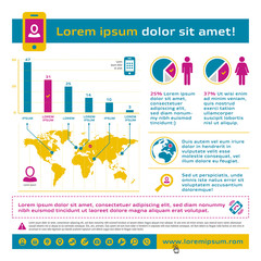 Set of infographic elements. Information graphics and world map.