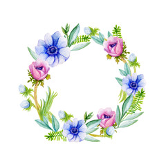 watercolor frame anemones flowers