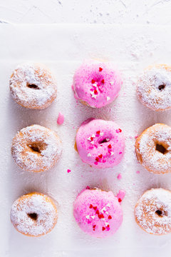 Fresh donuts with powdered sugar
