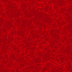 Abstract seamless pattern of randomly arranged contours of stars in red colors