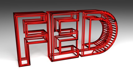 FED sign in red and glossy letters for an interesting header for Monetary policy objectives and instruments with copy space. 3d Rendering - Illustration