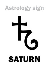 Astrology Alphabet: SATURN, classic major planet. Hieroglyphics character sign (single symbol).