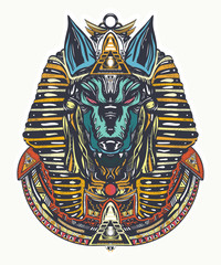 Anubis tattoo and t-shirt design. God of war, Golden Mask of the Pharaoh, symbol of next world, kingdom of dead