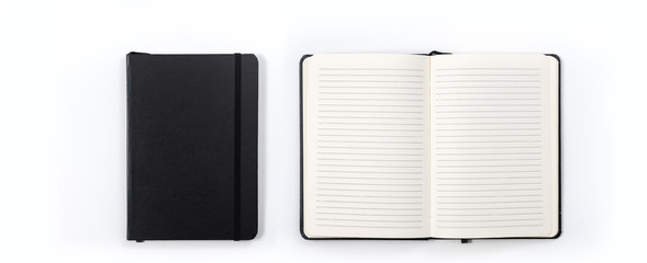 Business concept - Top view collection of black notebook on white background desk for mockup
