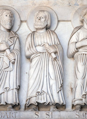 Bas-relief representing the Saint Simon the Apostle, Cathedral of S.Martino in Lucca, Italy