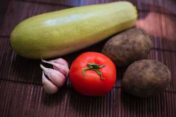 Squash, tomato potatoes and garlic