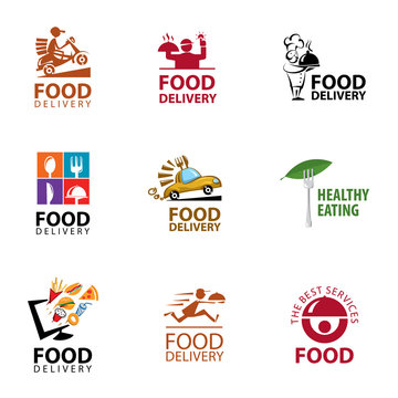 Vector set food delivery, icons, logo and illustrations