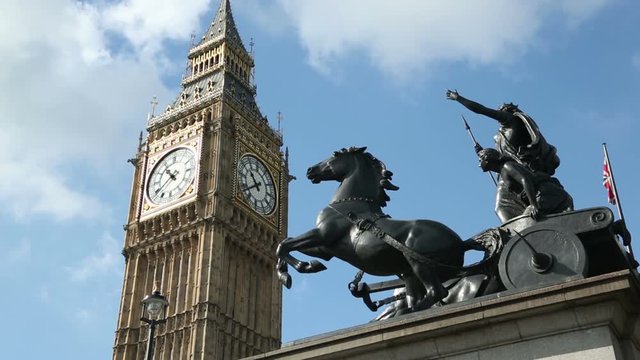Big Ben and statue of Boadicea, London, England