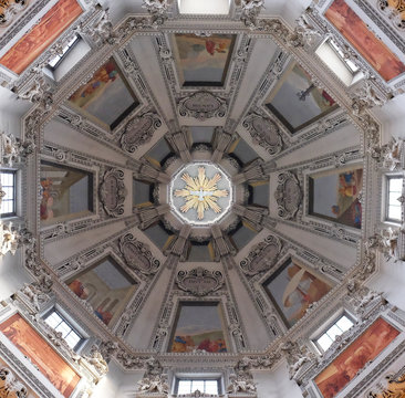 Dome in Salzburg Dom, cathedral was built by Santino Solari, Swiss architect and sculptor. He was a chief architect of Salzburg town in 1612. Salzburg, Austria