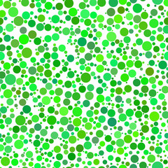 Abstract seamless pattern of circles of different sizes in green colors
