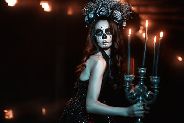 Fototapeta premium Woman with makeup for Halloween.