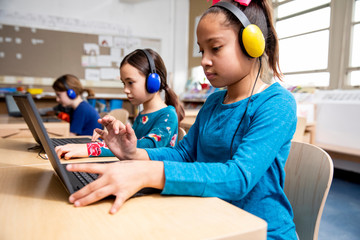 Students working on laptop computers