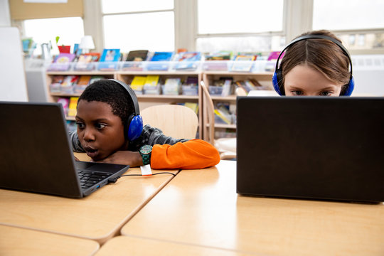 Students working on laptop computers