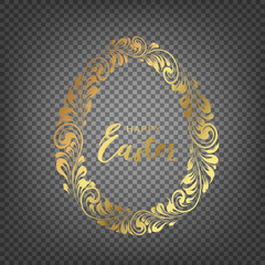 Golden egg isolated on transparency background. Vector illustration, contains transparencies, gradients and effects.